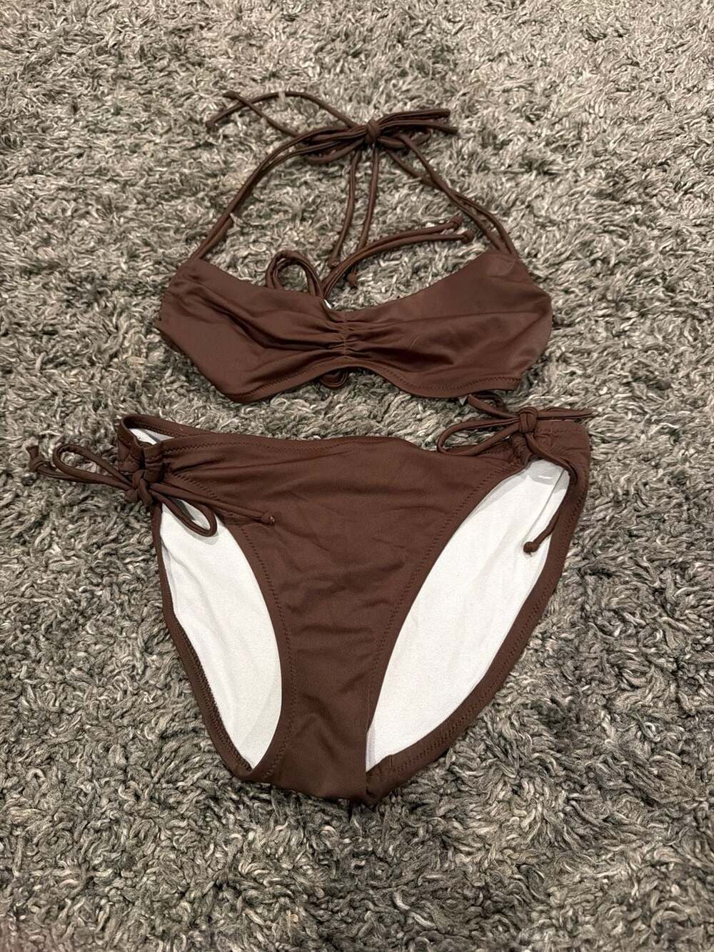 Victoria's Secret Brown Ruffle Cinched Halter Bikini Set Size Medium